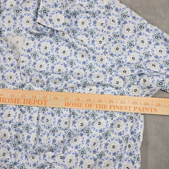 Croft & Barrow Top Womens 1X Plus White Blue Floral Button Up Career Workwear - Picture 12 of 15